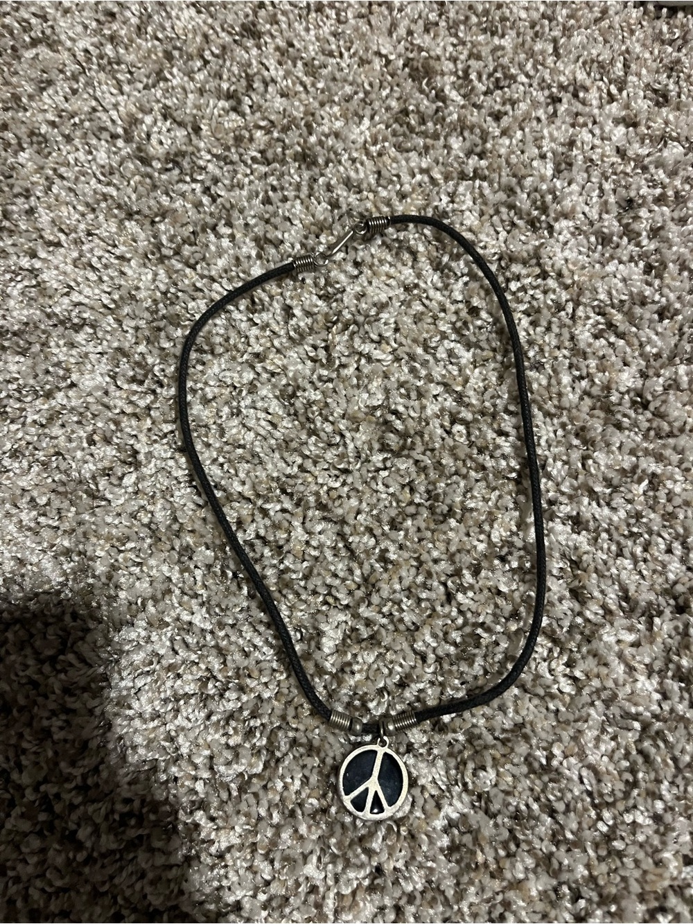 Peace Sign Pendant Necklace — Black Cord Vintage